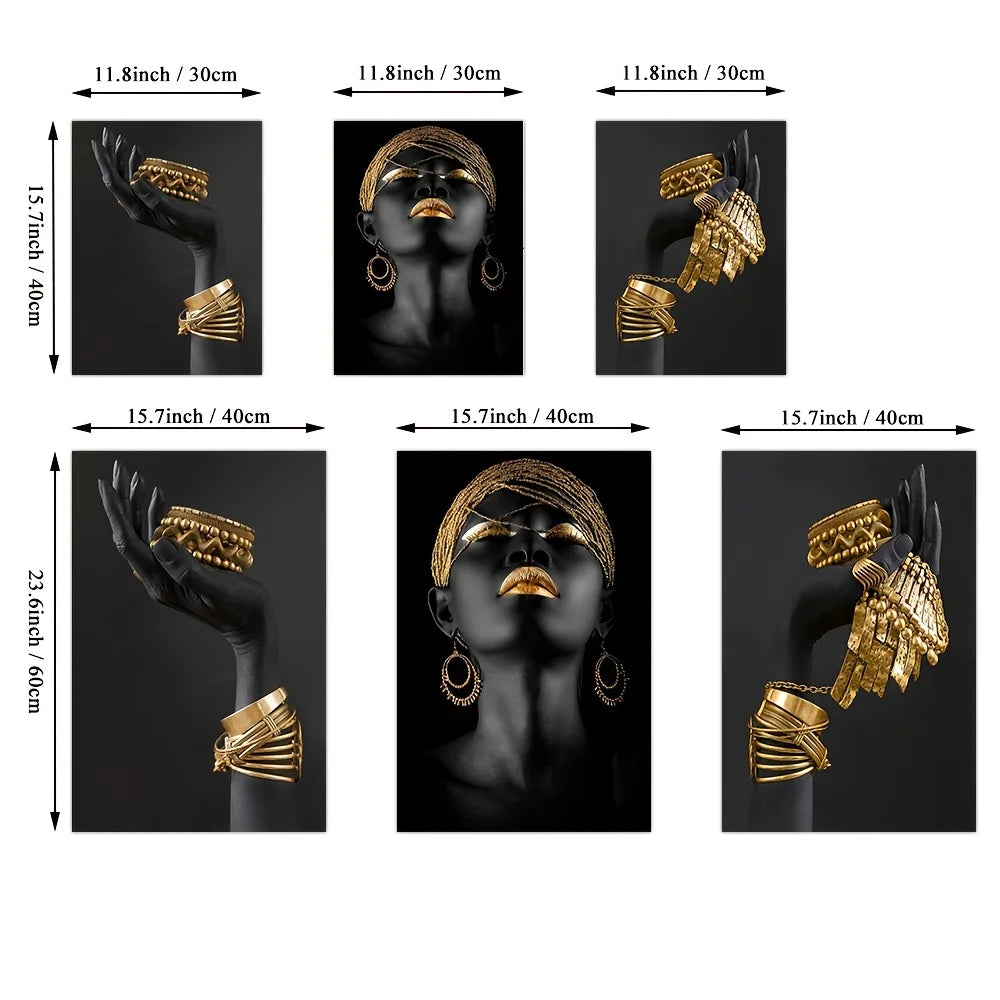 "Golden Grace" African Black Woman Canvas Set